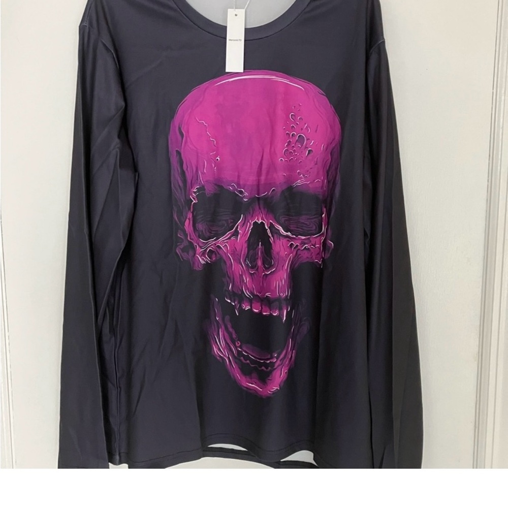 Men's Pink Skull Graphic Long Sleeve Shirt